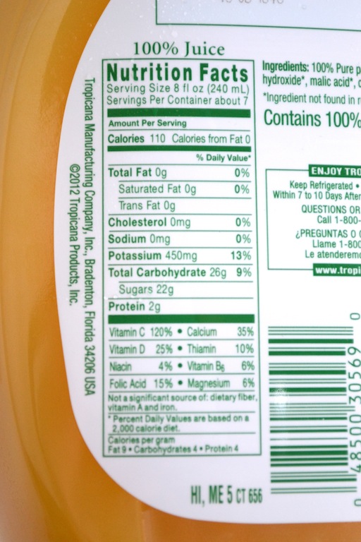 tropicana apple juice 12 oz nutrition facts